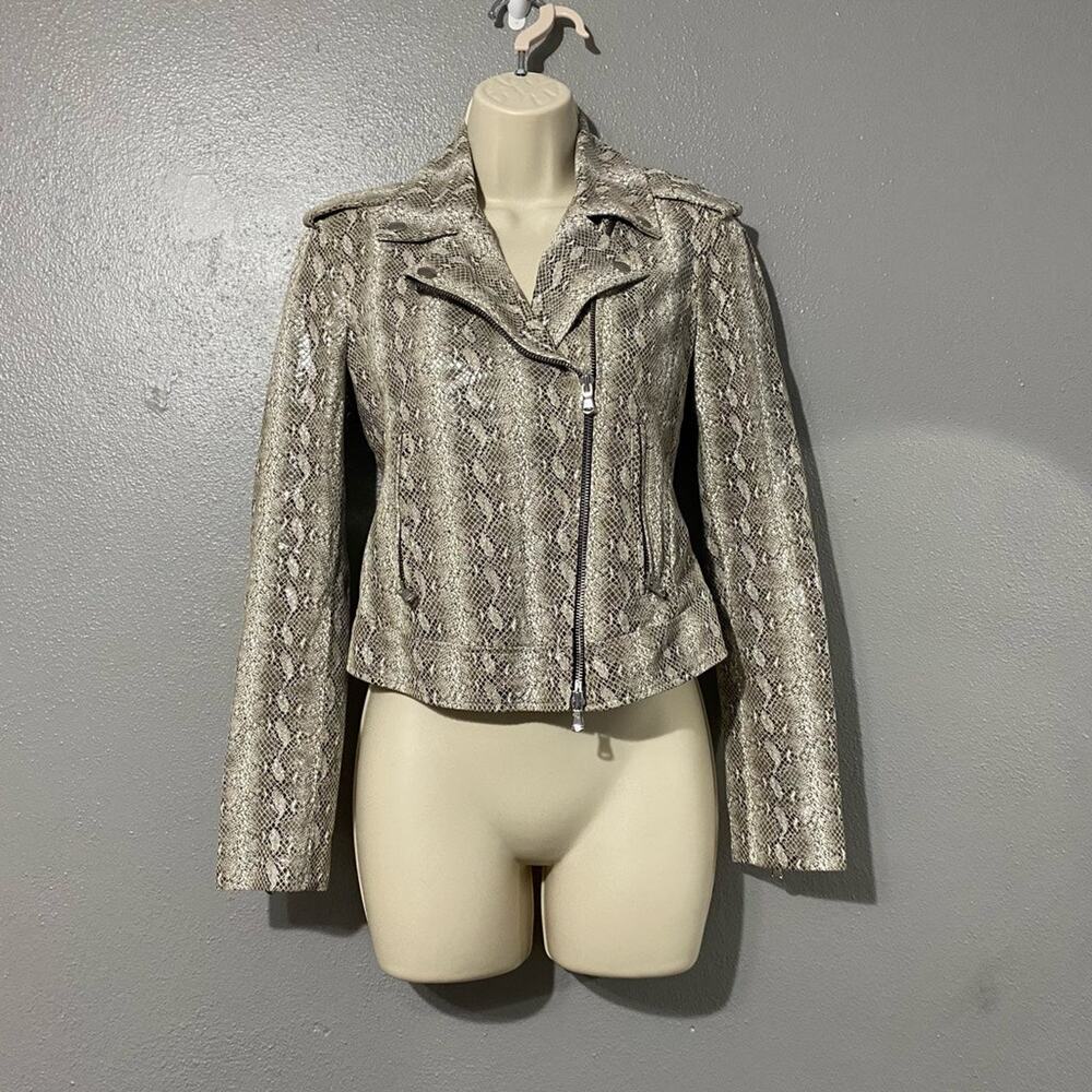 L'Agence Snake-Embossed Leather Ryder Moto Jacket In Fieldstone Size X-Small